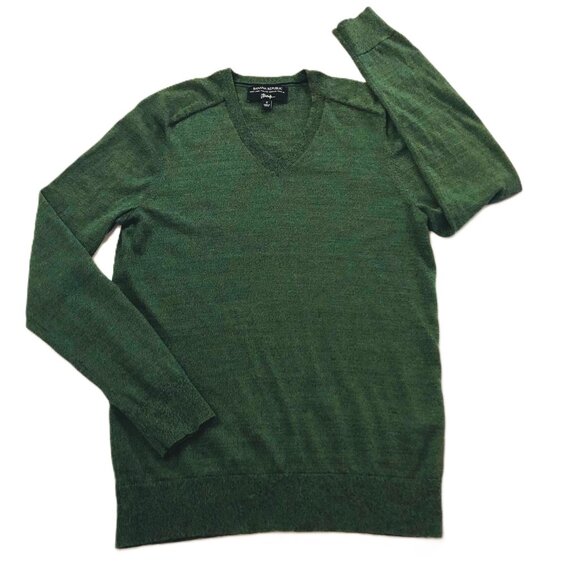 Banana Republic by Baruffa Sweater 100% Merino Italian Wool V-Neck Green Mens S - Picture 1 of 9